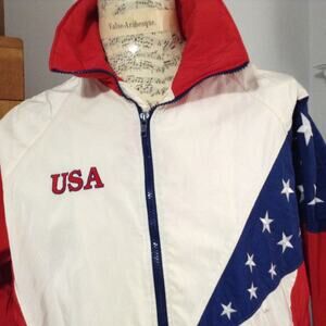 VTG 90s Jammin USA Windbreaker Jacket Large L Stars Stripes Made in USA - AS IS
